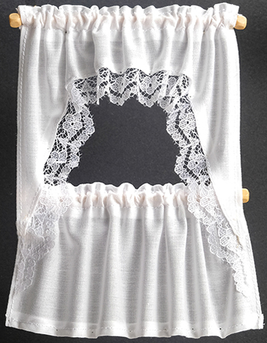 Dollhouse Miniature Curtains: Ruffled Cape Set, White